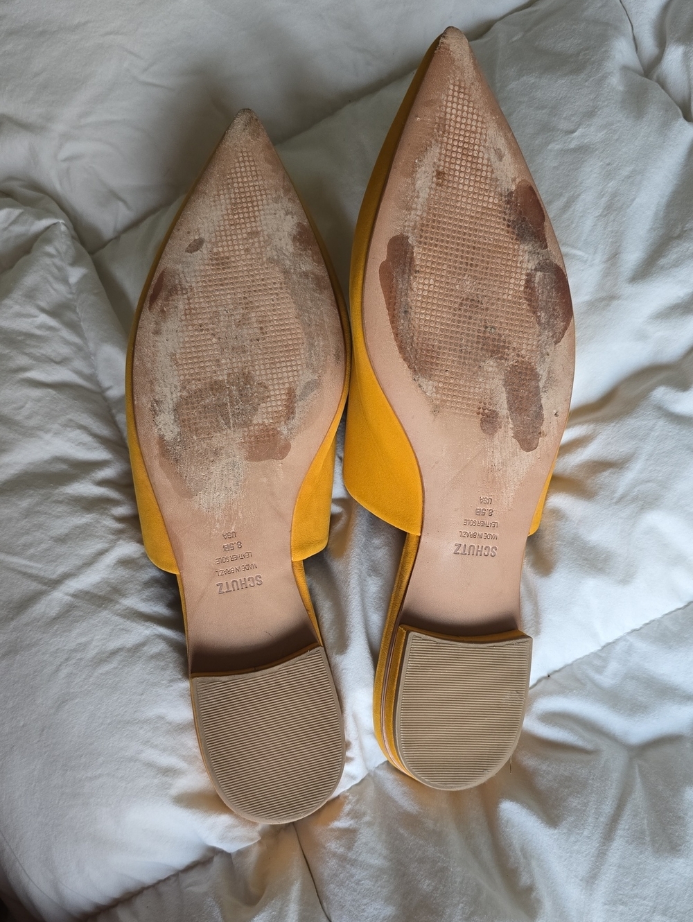Schutz Kirsten Yellow Suede Pointed Toe Mules Flat - Picture 3 of 4